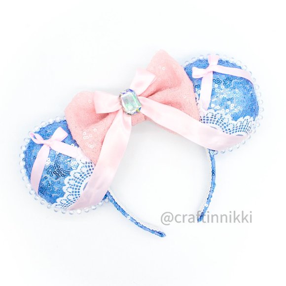 Handmade Blue Princess Pink Bow Sequin Mouse Ears main image 6